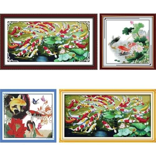 Joy Sunday Wealthy Fishes Stamped Embroidery Cross Stitch Kits Needlework Printing 11CT 14CT Counted Patterns Crafts Decoration