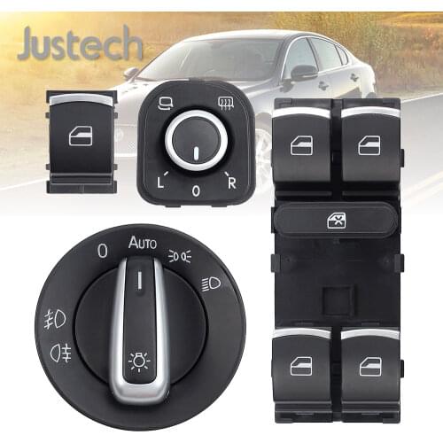 Justech 6Pcs Chrome Window Headlight Mirror Switch Set 5ND941431B 5ND959855 Car Accessories For VW Passat B6 CC Golf MK6 Jetta