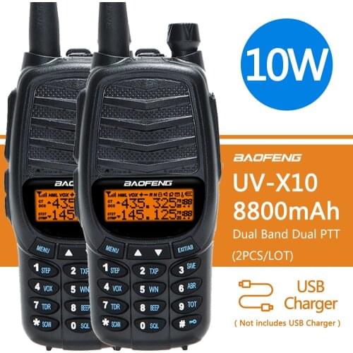 2pcs New Baofeng UV-X10 Radio 10W Powful Walkie Talkie 2-PTT Dual Band VHF UHF 128 Channels CB Two Way Radio Update UV-5R UV-82