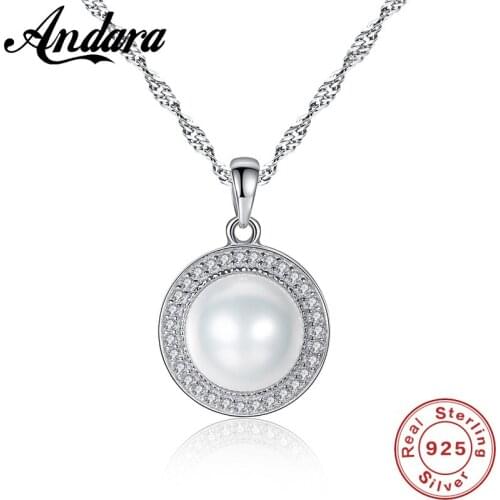 Genuine 925 Sterling Silver Pearl Necklace Micro-Inlay AAA Zircon Necklaces & Pendants Sterling Silver Jewelry