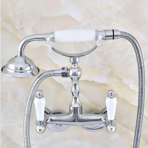 Polished Chrome Brass Adjusts From 3-3/8" Wall Mount Bathtub Faucet with Handheld Shower Set +1.5M Hose Mixer Tap 2qg412