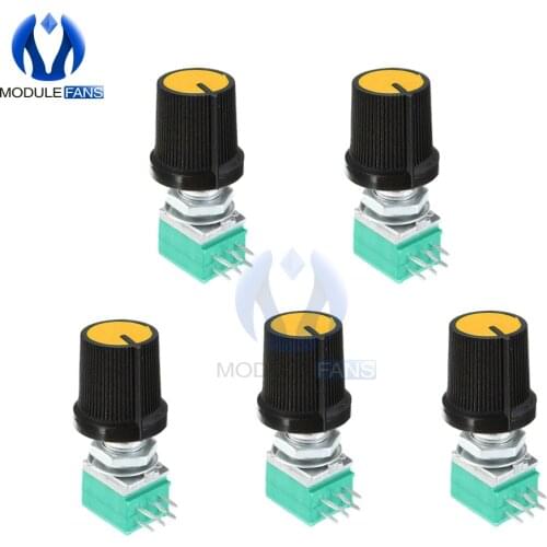 5PCS 6PIN 6P Rotary Potentiometer 6mm Knurled Shaft Single Linear B Type B10K ohm 5K 10K 20K 50K 100K With Cap 6 Pin RK097G