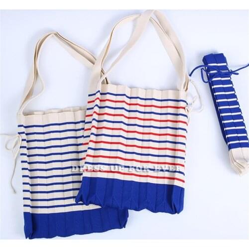 Japanese Style Wool Knittin Pleats Casual Tote Bag Drawstring Large Capacity ME Shoulder Bag Issey Vertical-Pleats Candy Color