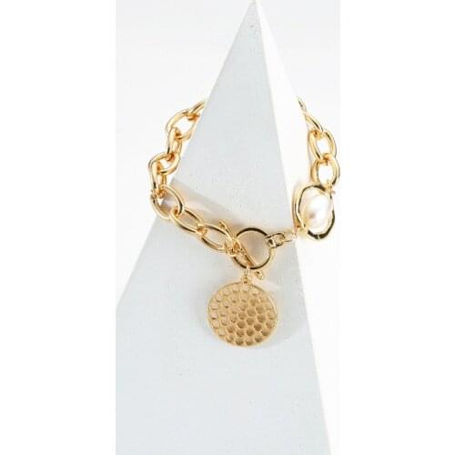 ORNAPEADIA Simple and Fashionable Bracelet for Women Wholesale Pearl OT Buckle Thick Chain Empty Round Jewelry Luxury Jewelry