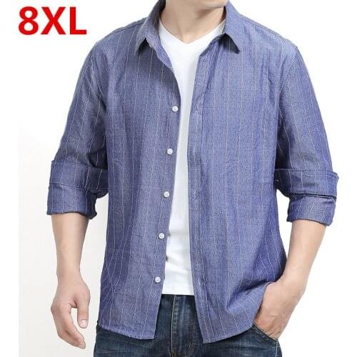 8XL 6XL 5X Mens Oxford Cotton Fashion Stripe Casual Long Sleeve Shirts Retro Style High Quality Design Mens Dress Shirts Blous