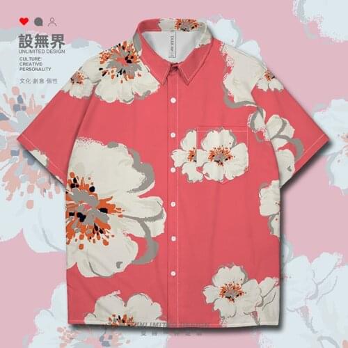 Pattern ART plant brushstroke Fine blending painting gray Short-Sleeved shirt Oversized Shirts cardigan Print Clothes Summer