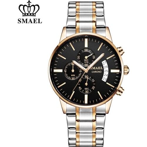 SMAEL Luxury Mens Watches Business Full Steel Waterproof Sport Quartz Watch Men Fashion Date Clock Chronograph Relogio Masculino