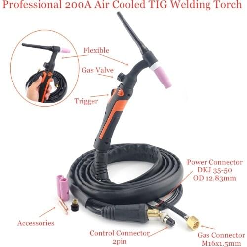 WP26FV TIG Torch 200A Gas Valve Flexible Tungsten Arc Welding Gun WP26 Argon Air Cooled Remote Control WP-26 TIG Welding Torch
