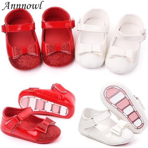 Baby Girl Shoes Anti-skip Soft Sole Walking Toddler Mary Jane Flats Newborn Footwear Infant for 1 Year Old Girls with Bling Bows