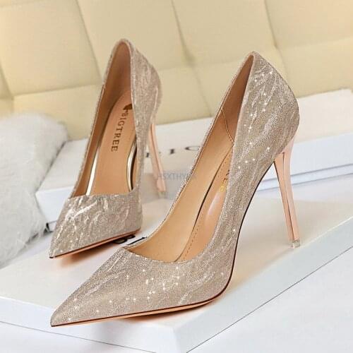 Women Pumps High Heels Shoes Pointed Toe Female Shoes Glitter Woman Shoes Sexy Wedding Shoes Gold Silver Femme Pumps
