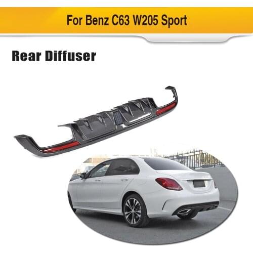 Carbon Rear Bumper Diffuser For Mercedes-Benz W205 C200 C300 C43 C63 AMG Bumper C Class 2015-2017 With Lights