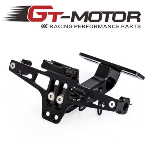 Universal CNC Aluminum Angle Motorcycle Rear License Plate Mount Holder Frame White LED Light for Honda YAMAHA SUZUKI