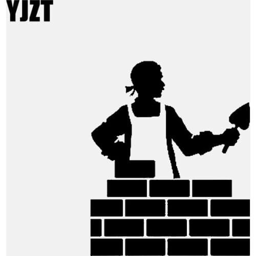 YJZT 10.8CM*13.2CM Vinyl Decal Man Construction Worker Builder Build Brick Wall Car Sticker Black/Silver C3-1884