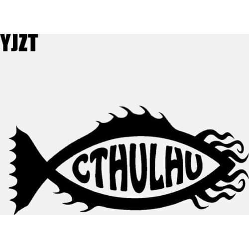 YJZT 16.6CM*7.5CM CTHULHU Fish Symbol Car Sticker Vinyl Decal Black/Silver C24-0418