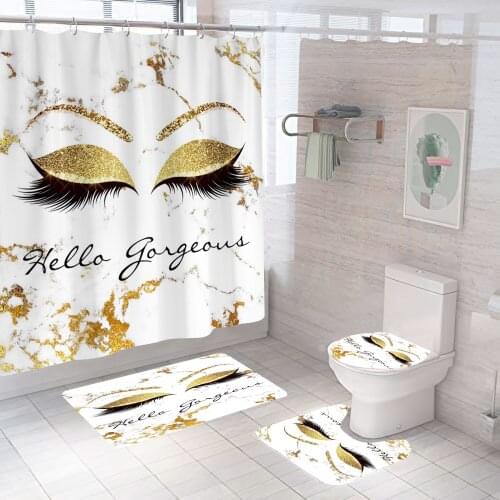 Yellow Eyelash Shower Curtain Set Waterproof Curtains With Rug Mat Bathroom Non Slip Carpet Durable Toilet Cover Decor Bathtub