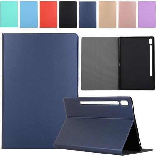 For Samsung Galaxy Tab S7 Plus 12.4" 2020 T970 T975 Automatic Sleep Wake Up Protective Shell Double Fold Stand Pu+TPU Case Cover