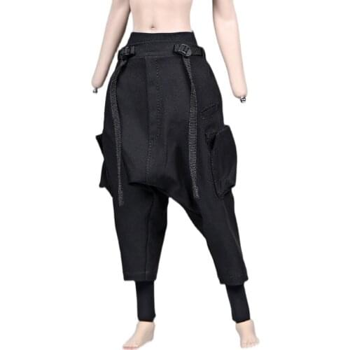 1/6 Female Black Ribbons Block Multi-Pocket Harem Joggers Harajuku Sweatpant Casual Harem for 12 inch Figures Body
