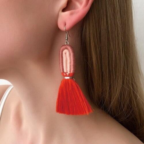 2021 New Bohemian Ethnic Style Handmade Cotton Thread Long Tassel Earrings for Women Fashion Ladies Banquet Pendants Earrings
