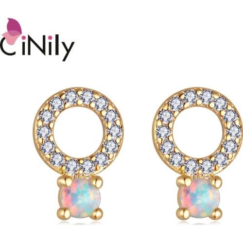 CiNily New Trendy White Round Fire Opal Silver Plated Earings Womens Earrings In Jewelry Small Stud Earrings OH4758