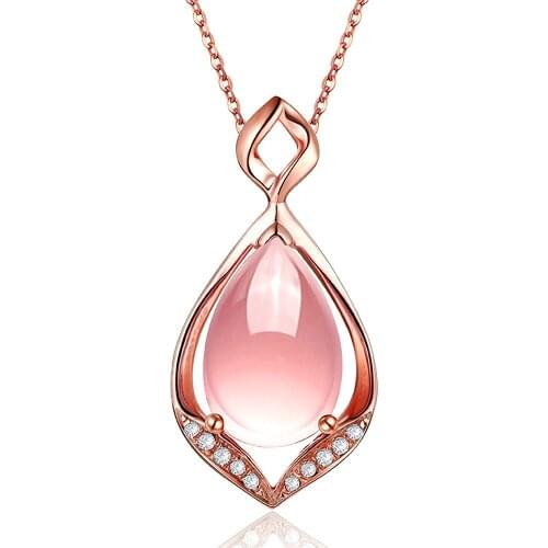 14k rose gold color heart pink crystal zircon diamonds gemstones pendant necklaces for women elegant choker jewelry bijoux gift