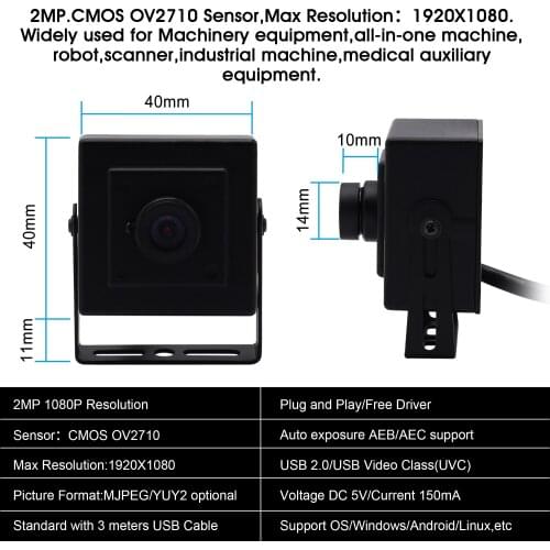 2.0Megapixel 1920X1080 Machine Vision USB Webcam No distortion lens CMOS OV2710 Industrial USB Camera For Windows Linux Mac