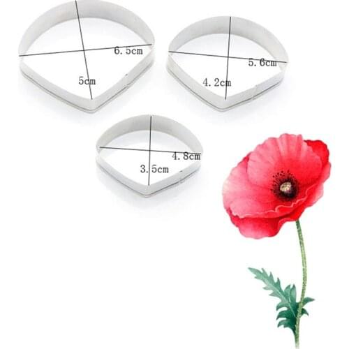 3pcs/set Corn Poppy Flower Petal Mold DIY Fondant Chocolate Sugearcraft Decorating Cutter Stainless Steel Floral Moulds