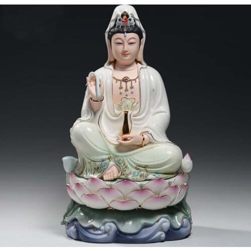 5A+ Good HOME high grade Buddha statue Guan yin PU SA Avalokiteshvara Buddha COLOR Ceramic statue bless safe health good luck