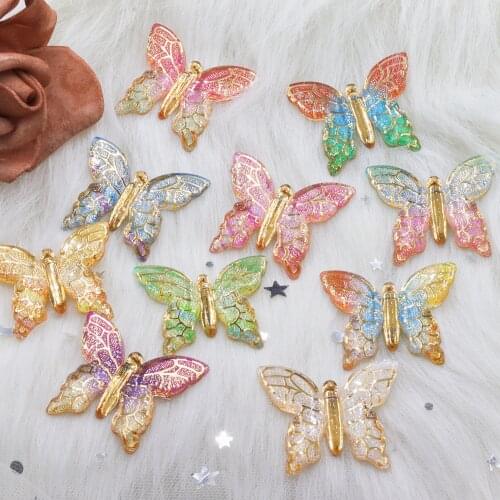 7pcs 35 * 40mm Colorful Mixed Resin Butterfly Flat Back Craft Rhinestone 1 Hole Decoration DIY Wedding Decal Jewelry Accessories