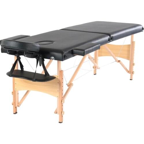 84" 2 Sections Folding Beauty Bed Professional Portable Spa Massage Tables Lightweight Foldable with Bag Salon Furniture Black