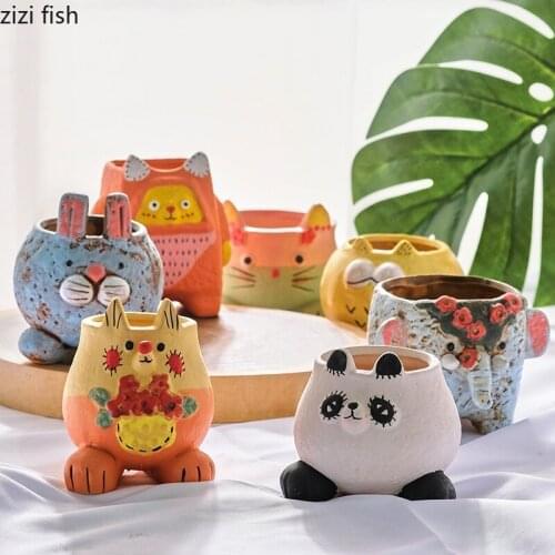 Succulent Flower Pot Ceramic Plant Pot Cartoon Animals Decoration Flowerpot Gardening Supplies Desktop Ornaments Garden Pots