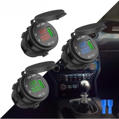 Dual USB Motorcycle Car Charger Socket Adapter Outlet LED Voltmeter Ammeter 3.0 USB 2V/24V 4.2A For Cell Phone iPhone Samsung