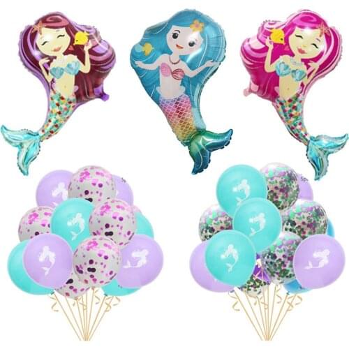 Mermaid Foil Balloons Baby Shower Party Decoration Latex Balloon Theme Birthday Wedding Decoration Inflatable Helium Balls Decor