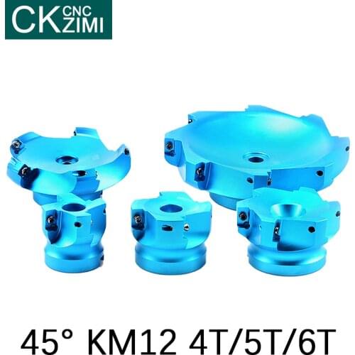 45 Degree KM12 4T 5T 6T Flute Face Mill Indexable Milling Cutter Holder tool CNC Lathe Machine Tool for SEHT1204 Insert