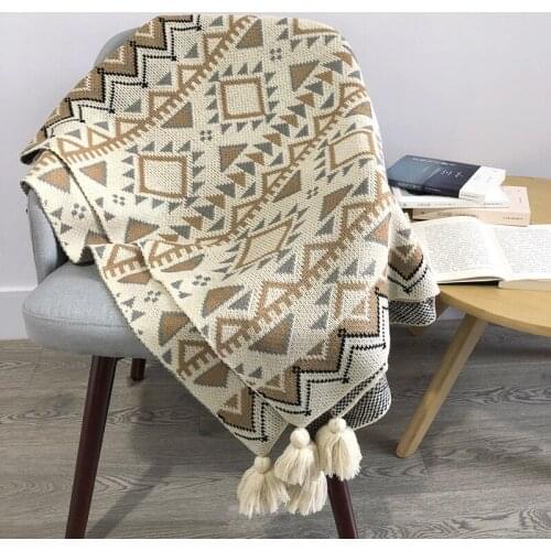 Geometry Soft Blankets Sofa Throw Blanket with Tassels Knitted Thread Nap Blankets