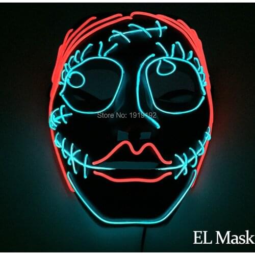 Hot Sale Halloween scary EL wire mask Glowing product Cool Holiday DIY Decoration Mask with DC-3V EL Driver For Halloween party