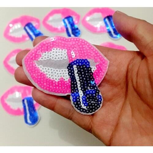 Lips with lipstick Sequined Patches For Clothes T-shirt Iron On Patch Paste Clothing Craft 10PCS DIY Garment Sewing Accessories