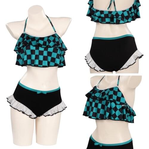 Anime Demon Slayer Kamado Tanjirou Cosplay Costume Swimwear Outfits Halloween Carnival Suit