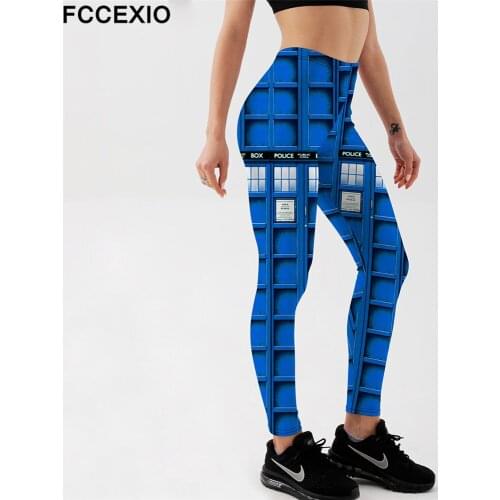 FCCEXIO Summer Sexy Hot Women New Pants Womens Trousers Fashion Blue Post office Printing Leggings Fitness Pant S-XL