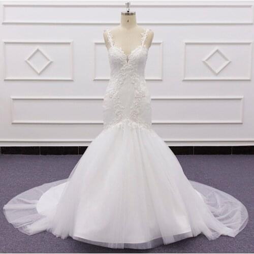 Molanda Hung 2021 High-End Quality Bridal Dress Sweetheart Spaghetti Straps Appliques Beading Mermaid Lace Zipper Buttons SJ218