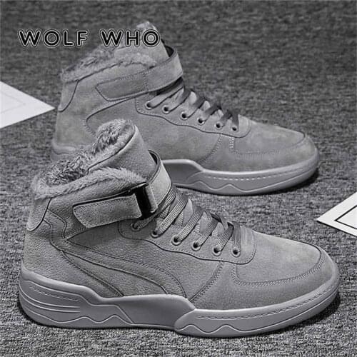 WOLF WHO 2020 Men Boots Mens Winter Warm Snow Boots Fur Plush High Top Ankle Boots Sneakers Work Shoes Men Botas krasovki X-022