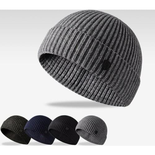 New Arrive Male Autumn Winter Solid Color Knitted Fastener Simple Outdoor Warm Wool Hat Mens Sport Casual Cover Beanie Hats