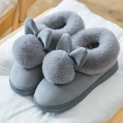 New woman rabbit slippers furry plush ears velvet snow slipper female indoor shoes home plus size soft comfort footwear JXX101