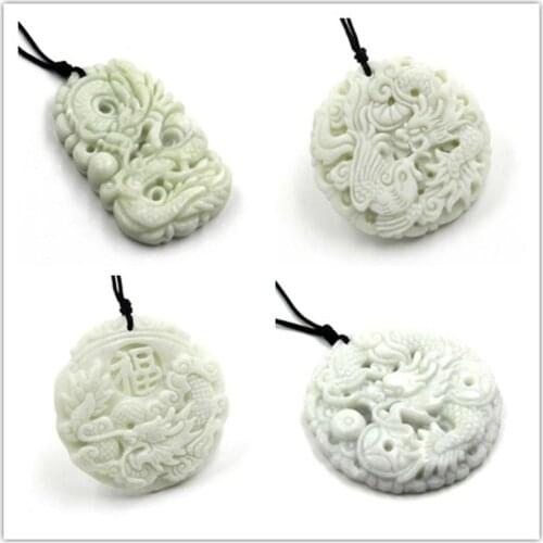 Natural White jade Dragon Pendant Necklace Charm Jewellery Fashion Accessories Hand-carved Man Woman Lucky Amulet Gifts