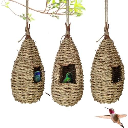 Birds Nest Bird Cage Natural Grass Egg Cage Bird House Outdoor Decorative Weaved Hanging Parrot Nest Houses Pet Bedroom Supplies