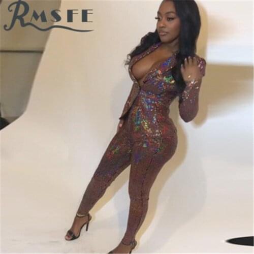 RMSFE 2021 European And American Long Sleeve LAPEL SUIT Top Sheet Material Pencil Pants Pants Two Piece Set