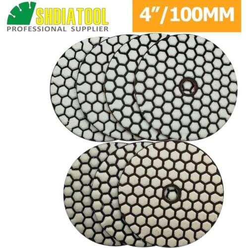 SHDIATOOL 7pcs 4inch B Dry Diamond Polishing Pads Or 7pcs Dia100MM Resin Bond Flexible Sanding Disk And 1pc backer For Stone