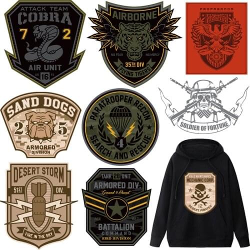 Large Military Patches Skull Stickers on Clothes Iron-on Transfers for Clothing Thermoadhesive Patch Fusible Diy Cobra Applique
