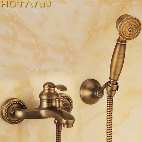Bathroom Bath Wall Mounted Hand Held Antique Brass Shower Head Kit Shower Faucet Sets HYT-5340
