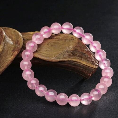 High Quality Rose Quartz Beaded Bracelet Natural Pink Clear Crystal Stone Elastic cord Single Bracelets for Women Gifts