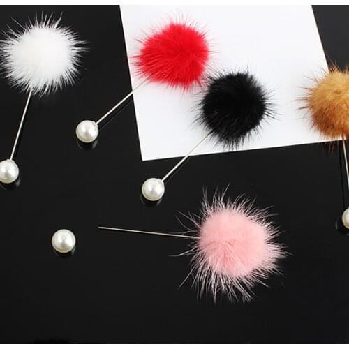 Cute Charm Simulated Pearl Brooch Pins For Women Korean Fur pompom Ball Piercing Lapel Brooches Collar Jewelry Gift